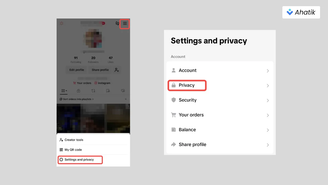 Step 2 to Unblock people in TikTok - Ahatik.com